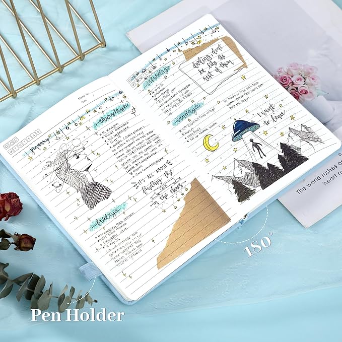 MINICAGIE 2 Pack Lined Journal Notebook for Women Cute Leather Journals for Writing Aesthetic Floral Diary 192 Pages A5 Hardcover Journaling Notebooks with Pen Loop, Blue, Pink