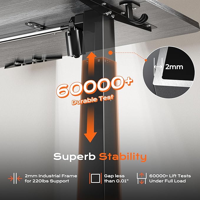 Huuger 48 x 28 Large Electric Standing Desk, Height Adjustable Desk, 27.6" Deep Desktop, Stand up Gaming, 2 Hooks, 3 Preset Heights, for Home Office, Grey