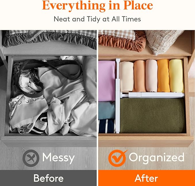 Lifewit 5 Pack Drawer Dividers 4" High, 11-17" Adjustable Dresser Drawer Organizers for Clothes, Expandable Dresser Separators in Bedroom/Bathroom/Kitchen/Vanity/Office Organization and Storage, White