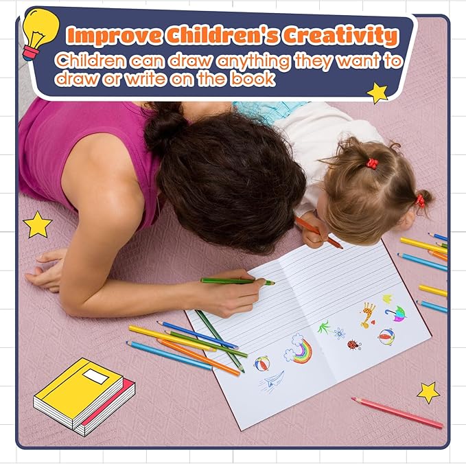 Henoyso 12 Pcs 120 Pages Primary Composition Notebooks K-2 9 3/4 x 7 1/2 Inch Journals Primary Journals Blank Books for Kids to Write Stories Kindergarten (Dark Color)