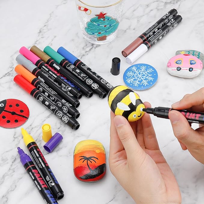 2 Pack Brown Paint Pens Paint Markers - Permanent Quick Dry Waterproof Marker Pens for Rocks Wood Fabric Plastic Canvas Glass Mugs Metal Tire Stone