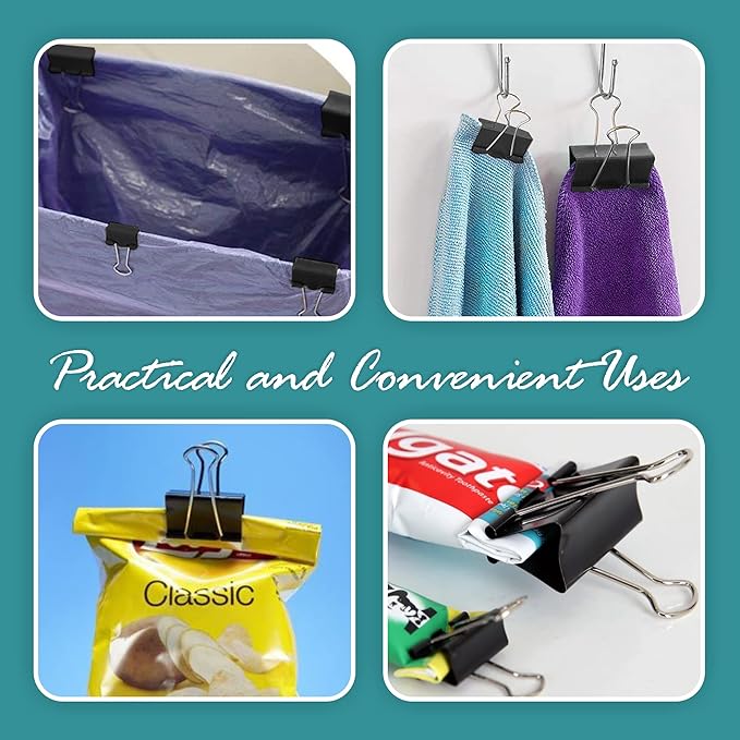 Binder Clips - 48 Mini Black Paper Clamps, 0.6 Inch, Holds 30 Pages, File Clip for Home, Office and School Supplies