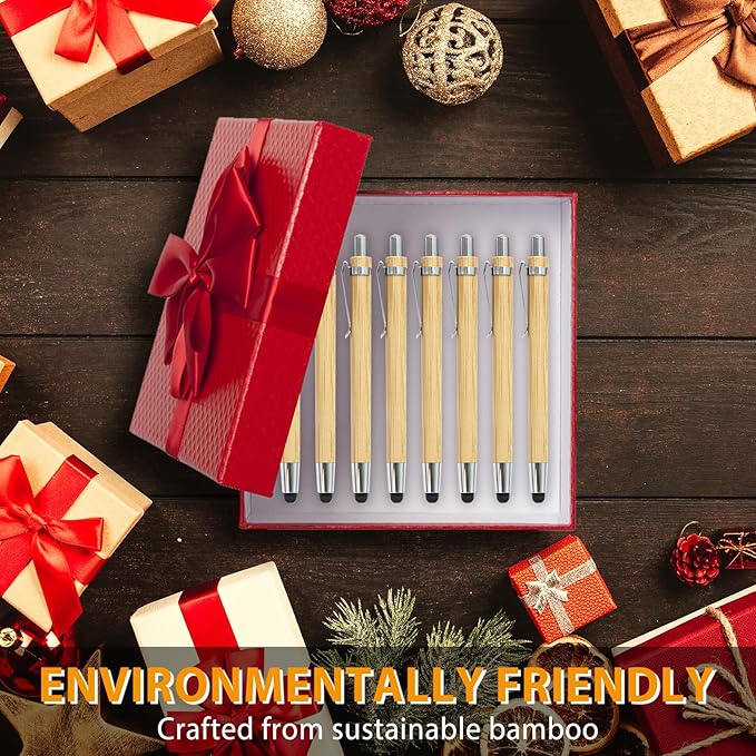 100pcs Bamboo Pens Bulk 2-in-1 Stylus Tip Wooden Bamboo Pens Engraving Wooden Ballpoint Pen Customizable Gift Pen Bulk