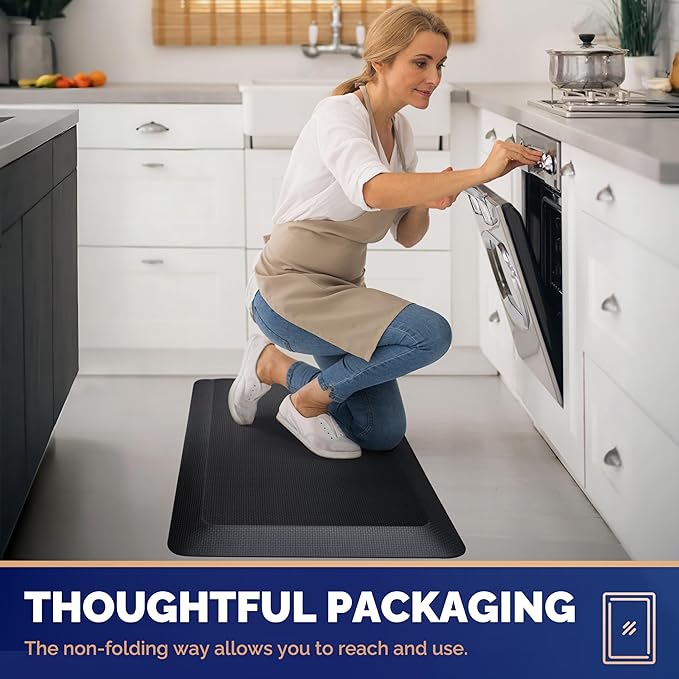 FEATOL 2 Packs Anti Fatigue Mats for Kitchen Floor – 9/10 Extra Thick Standing Cushioned Desk Mat Memory Foam, Ergonomic Floor Padded at Home, Kitchen, Office, Garage – NOT PVC (17" x 24", Black)