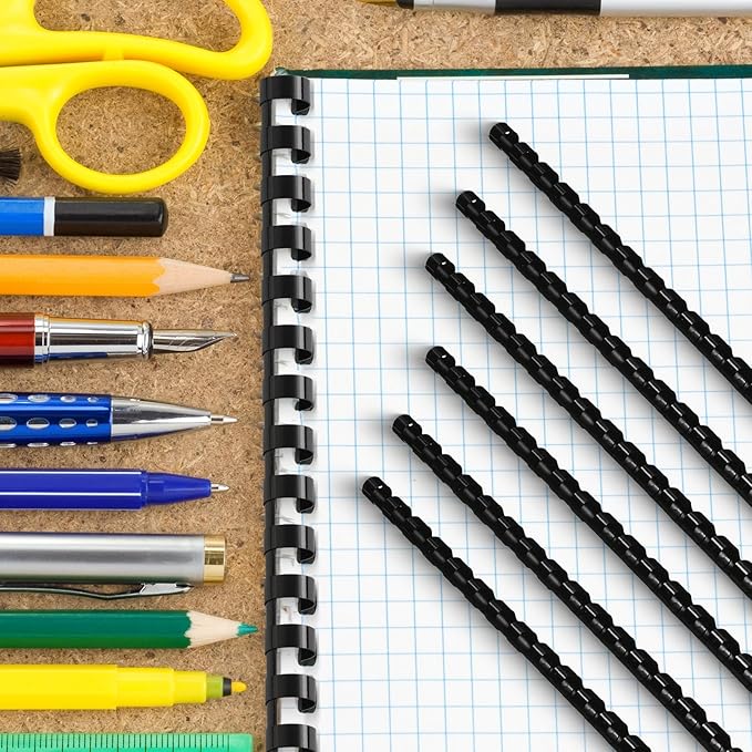 Yunsailing 150 Pack Plastic Binding Combs Plastic Binder Comb Ring 19 Ring Binding Spines Letter Size Spiral coils for Notebook Calendar(1/4 in,Black)