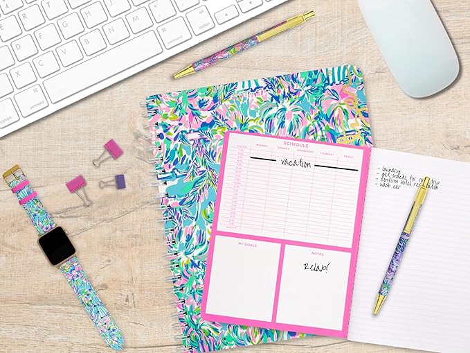 Lilly Pulitzer Large Blue Hardcover Spiral Notebook, 11" x 9.5" with 160 College Ruled Pages, Cabana Cocktail