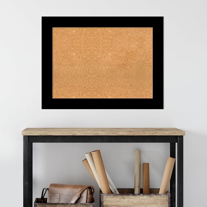 Amanti Art Natural Cork Board for Wall, 25x33 Vision Board with Black Wood Frame, Medium Corkboard Office Decor for Home Organization, Casual Corkboard Pinboard to display items for home organization