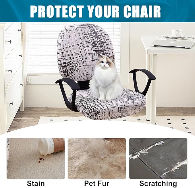 Smiry Stretch Printed Office Computer Chair Covers, Universal Washable Removable Desk Rotating Chair Slipcovers Protector, Seat + Backrest Cover - Brown and White