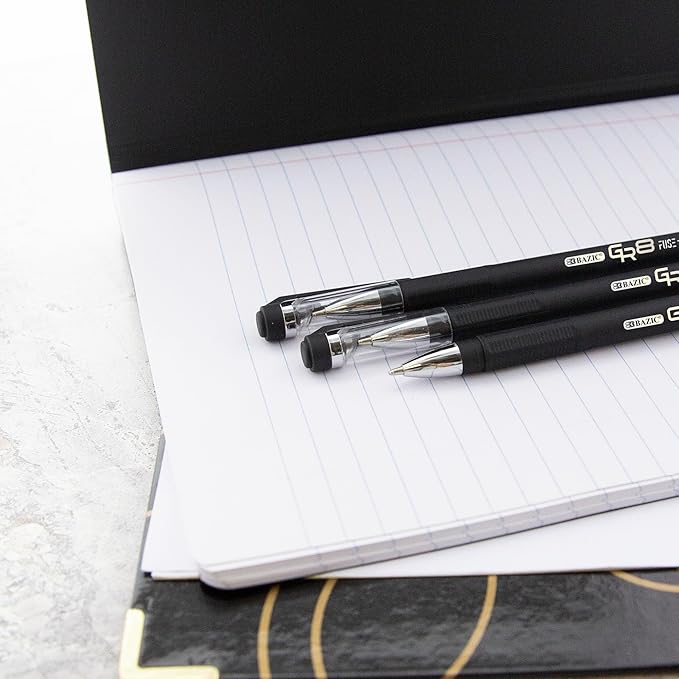 BAZIC Oil Gel Fuse Tech Ink Pen, GR8 Black Color w/Rubberized Barrel, 0.7 mm Medium Point Smooth Writing (3/Pack), 144-Packs