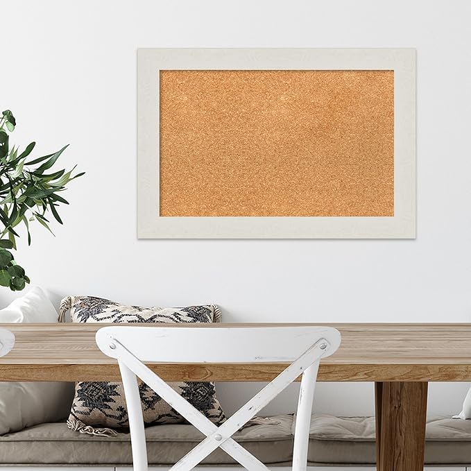 Amanti Art Natural Cork Board for Wall, 17x25 Vision Board with White Frame, Small Corkboard Office Decor for Home Organization, Country Rustic Corkboard Pinboard to Display Items for Home