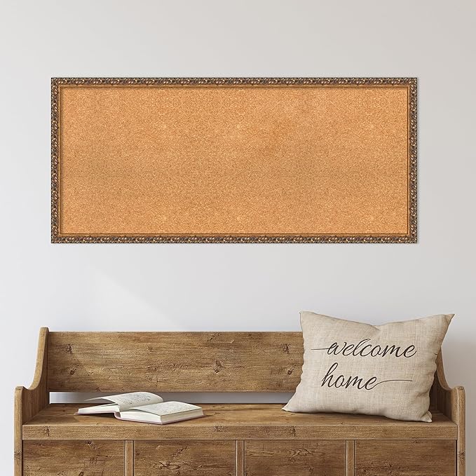 Amanti Art Natural Cork Board for Wall, 20x44 Vision Board with Bronze Frame, Oversize Corkboard Office Decor for Home Organization, Traditional Corkboard Pinboard to Display Items for Home