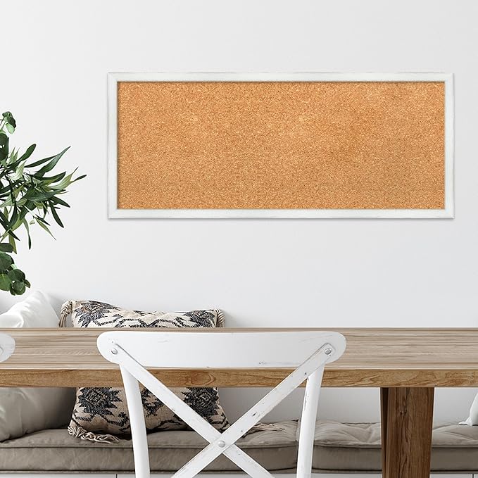 Amanti Art Natural Cork Board for Wall, 13x31 Vision Board with White Frame, Medium Corkboard Office Decor for Home Organization, Country Rustic Corkboard Pinboard to Display Items for Home
