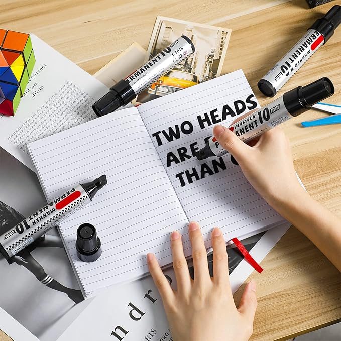 Thenshop 24 Pack Jumbo Size Permanent Markers Bulk Permanent Marker Set Chisel Tip Pens Waterproof for Industrial Use Work on Wood Metal Plastic Stone Glass(Black)