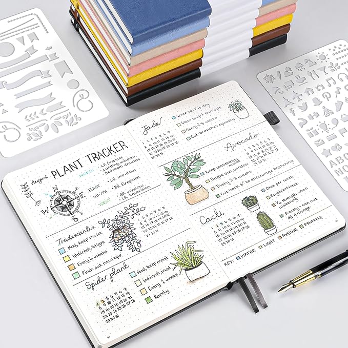 Bullet Dotted Journal Notebook 3 Pack, A5 Dotted Journal with 120gsm Paper, Leather Dotted Notebook, Hardcover Dot Grid Notebook Each with 156 Nmubered Pages, Dot Journal for Women, 5.75" × 8.38"