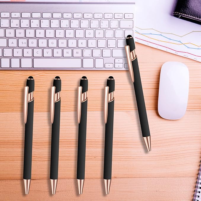 12 Pcs Blue Ink Ballpoint Pen with Stylus Tip, 1.0 mm Metal Pen Stylus Pen for Touch Screens, 2 in 1 Thank You Pen Gift for Friends, Colleagues, Coworker, Office, Family (Black Rose Gold)