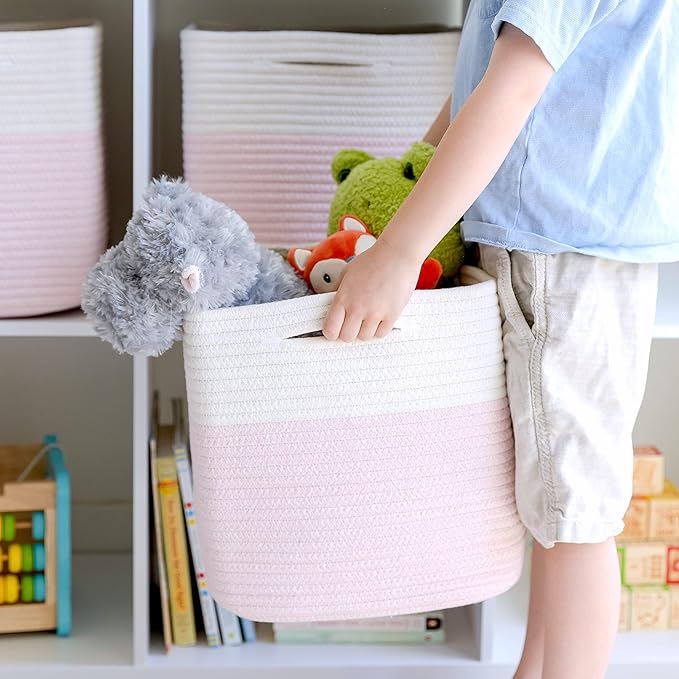 NaturalCozy Storage Cubes 11 Inch Cotton Rope Woven Baskets for Organizing, 3-Pack | Cube Storage Bin | Square Storage Baskets for Shelves Organizer, Classroom, Kids Toy Bins, Closet, Baby Nursery