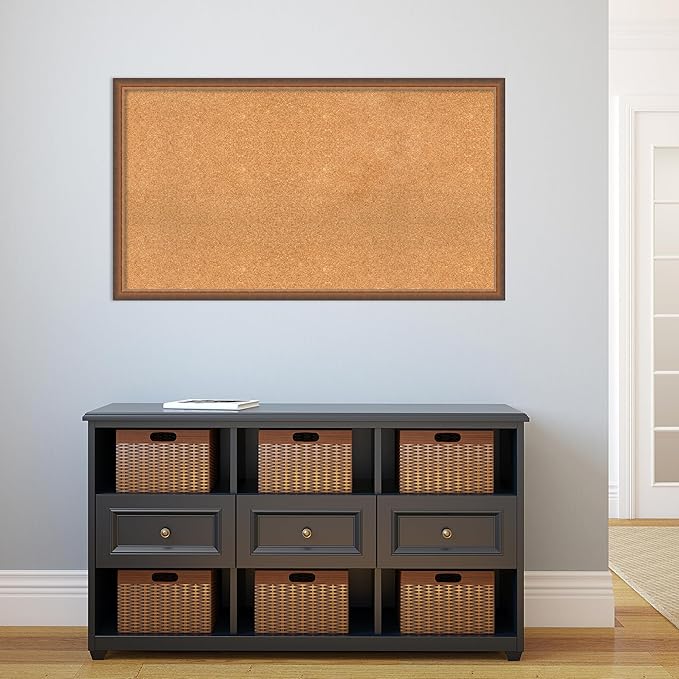 Amanti Art Natural Cork Board for Wall, 26x46 Vision Board with Bronze Frame, Oversize Corkboard Office Decor for Home Organization, Modern Corkboard Pinboard to Display Items for Home Organization