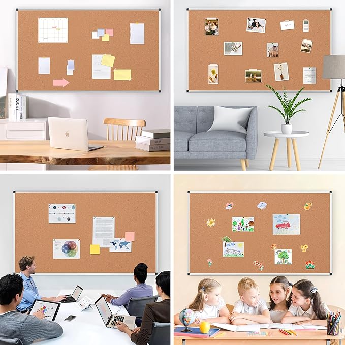 Board2by Extra Large Cork Bulletin Board 72" X 48", Silver Aluminum Framed 6'x4' Corkboard for Wall, Wall Mounted Notice Pin Board with 18 Push Pins for School, Home & Office
