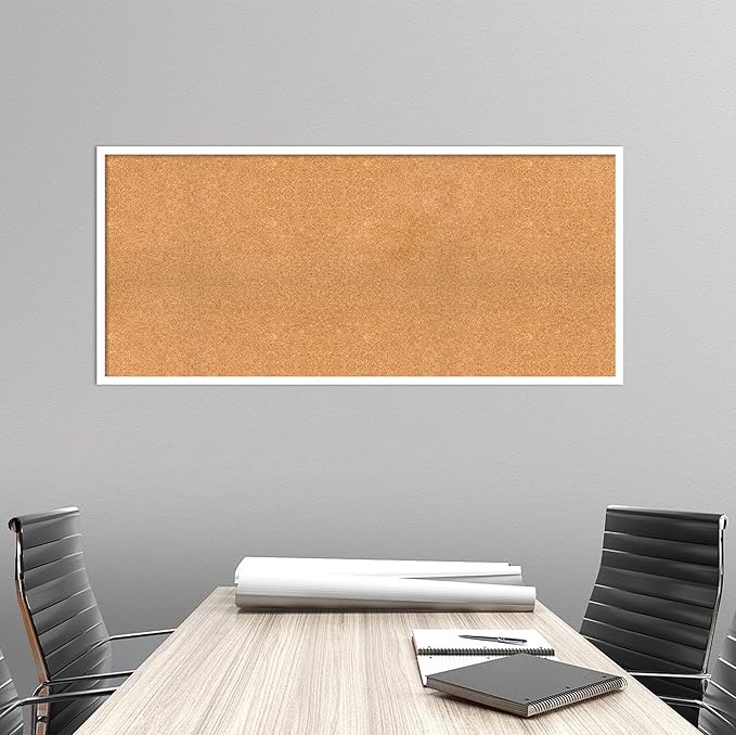 Amanti Art Natural Cork Board for Wall, 23x51 Vision Board with White Frame, Oversize Corkboard Office Decor for Home Organization, Modern Corkboard Pinboard to Display Items for Home Organization in