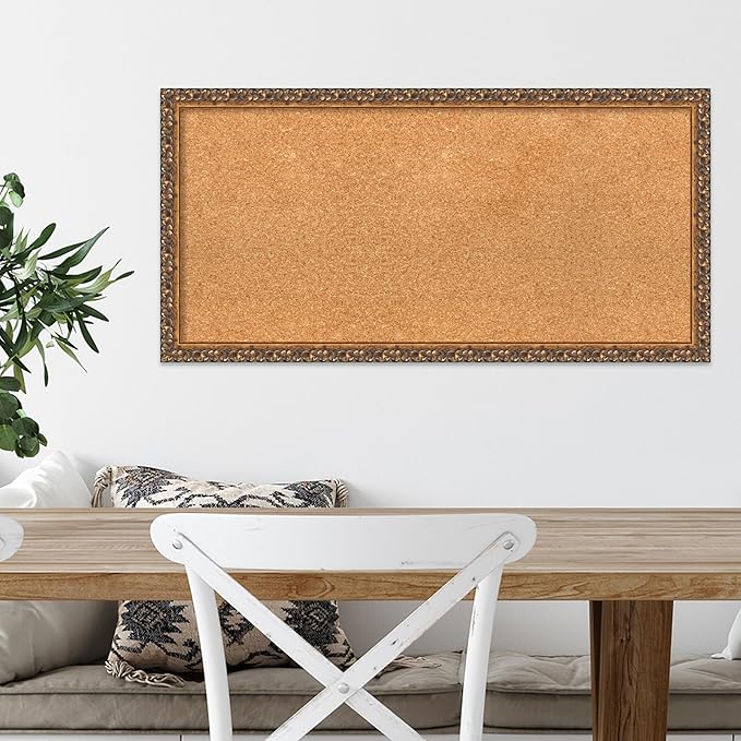 Amanti Art Natural Cork Board for Wall, 16x32 Vision Board with Bronze Frame, Medium Corkboard Office Decor for Home Organization, Traditional Corkboard Pinboard to Display Items for Home