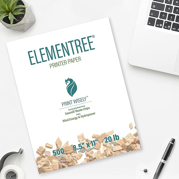 Elementree Sustainable Printer Paper Case 8.5" x 11" – Made from Sawmill Waste – 20 lb Copy & Multipurpose Computer Paper – 2500 Sheets – Made in the USA - Printer & Copier Compatible (00918C)