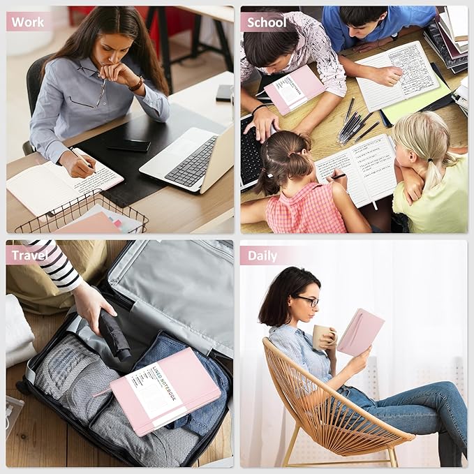 Lined Journal Notebook for Women Men, 200 Pages A5 Hardcover Leather Journals for Writing,Travel,School,Office,Work,Business,College Ruled Notebooks for Note Taking, Diary Notepad 5.7"×8.3"(Pink)