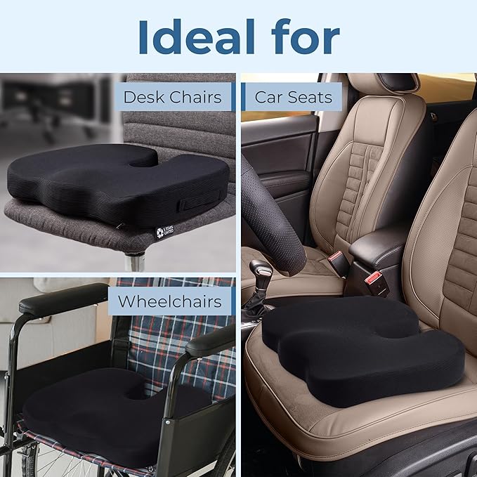 5 STARS UNITED Seat Cushion for Tailbone Pain Relief ā Large Memory Foam Lifting Pillow for Coccyx, Hip, Sciatica & Post-Surgery Recovery ā Wheelchair, Car, Desk, Gaming & Office Chairs, Blue