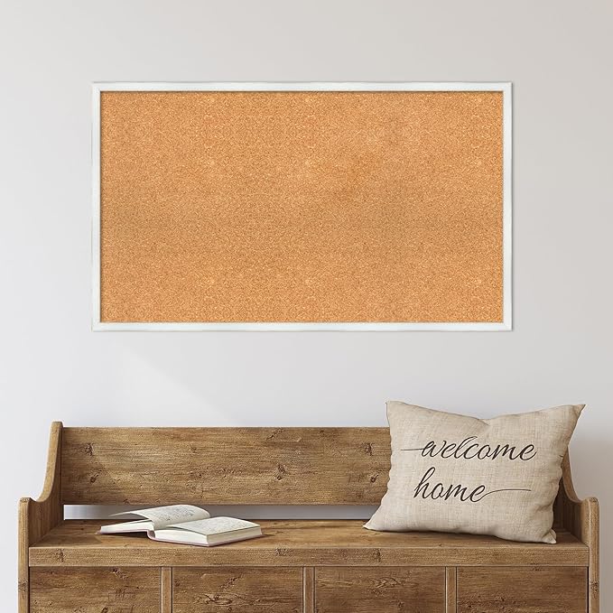 Amanti Art Natural Cork Board for Wall, 23x39 Vision Board with White Frame, Large Corkboard Office Decor for Home Organization, Country Rustic Corkboard Pinboard to Display Items for Home