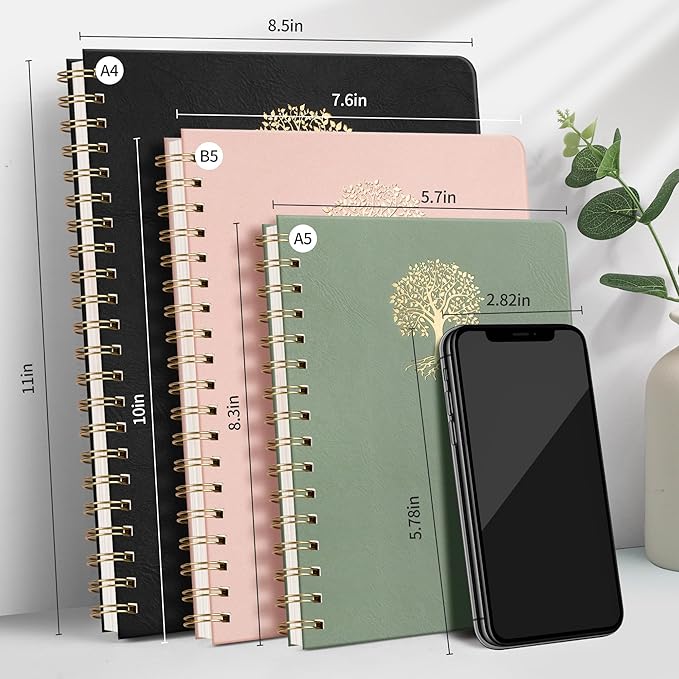 RETTACY Bullet Dotted Journal Notebook, 110 Pages, A4 Large Size (8.5" × 11"), Leather Hardcover, 100 GSM Thick Paper, Spiral-bound, for Bullet Journaling, Planning, Tracking (Rose Gold)