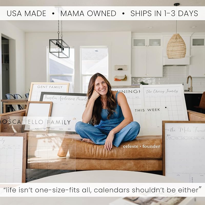 Personalized Clear Acrylic Calendar for Wall, Calendar Whiteboard for Wall, Dry Erase Wall Calendar, Wall Calendar Organizer System for Home (Cursive, Blush, 31"W x 23"H)