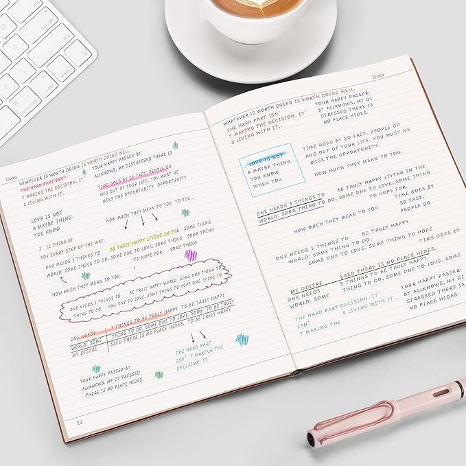 EMSHOI College Ruled Composition Notebook - Large B5 Notebook Lined Journal Leather with Free Sticky Notes, 204 Numbered Pages,100gsm Thick Lined Paper, Softcover, 7.5"x10"-LightBlue