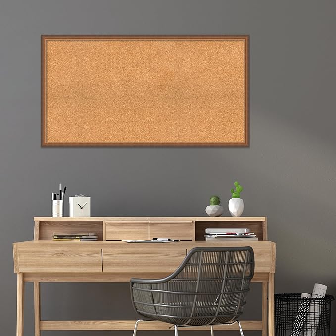 Amanti Art Natural Cork Board for Wall, 28x52 Vision Board with Bronze Frame, Oversize Corkboard Office Decor for Home Organization, Modern Corkboard Pinboard to Display Items for Home Organization
