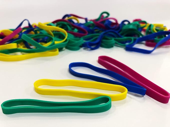 Rubber Bands, Size 32 (3" x 1/8"), Colorful Elastic Stretchable Non Latex Rubber Bands Rubber Band Bulk, Elastic Band Loops for Files Bank Paper Bills Money, Office & Home use, 50g Bag