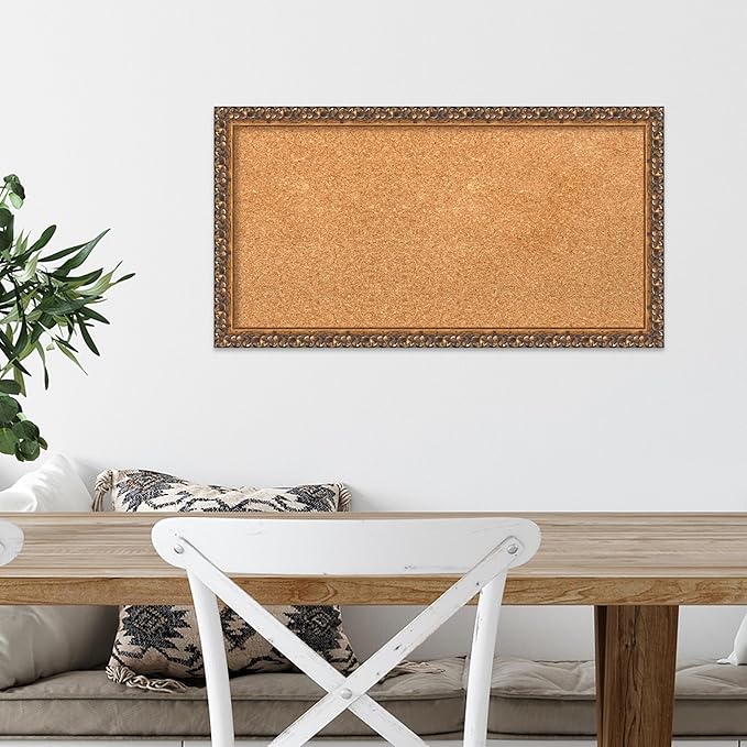 Amanti Art Natural Cork Board for Wall, 14x26 Vision Board with Bronze Frame, Small Corkboard Office Decor for Home Organization, Traditional Corkboard Pinboard to Display Items for Home Organization