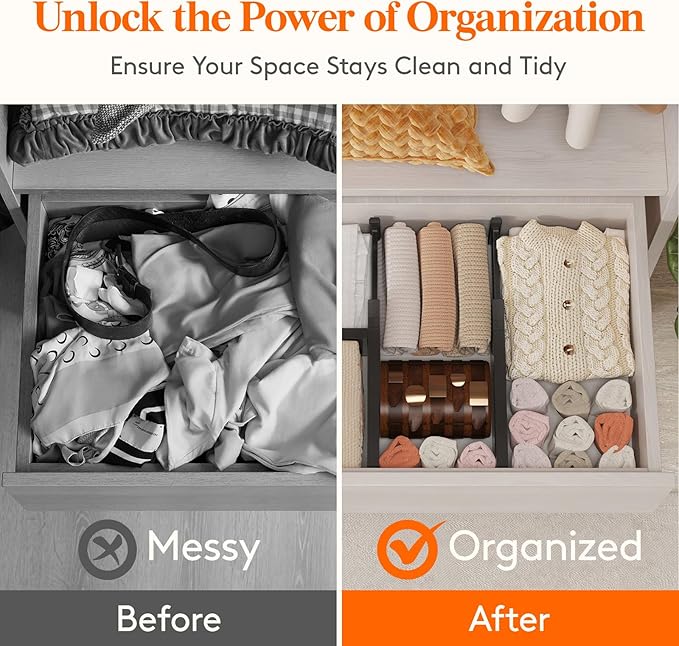 Lifewit 9 Pack Drawer Dividers 4" High, 11-17" Adjustable Drawer Organizers for Clothes, Expandable Dresser Separators in Bedroom/Bathroom/Kitchen/Fridge/Office Organization and Storage, Black