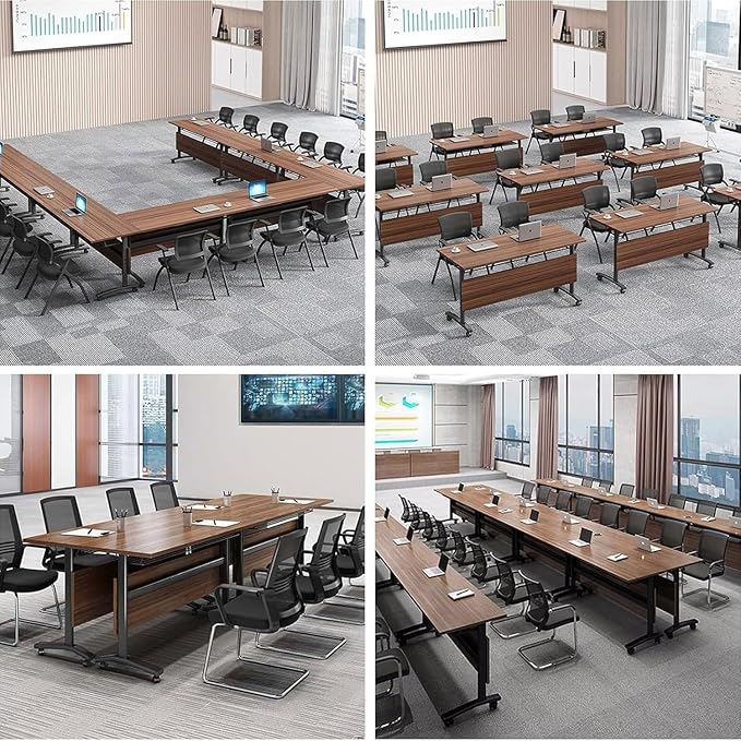 Conference Table,Folding Conference Tables Modern White Conference Room Table with Wheels, 2-10 Persons,for Office, Meeting Room (2, 1619YHT, 55IN)