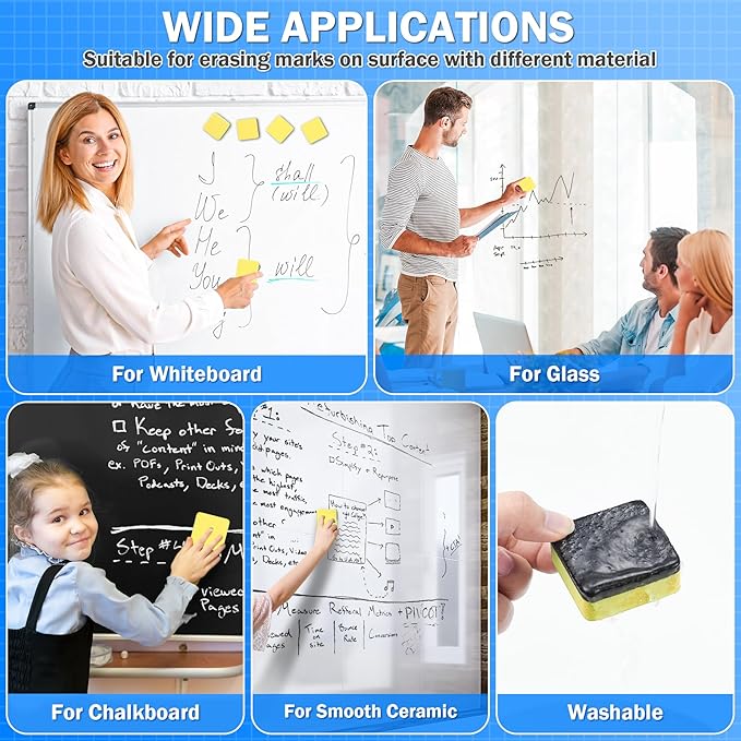 EAONE 48 Pack Dry Erase Eraser, Magnetic Whiteboard Cleaner Mini Chalkboard Cleansers for Classroom, School, Office, Home (Yellow, 1.97 x 1.97 Inch)