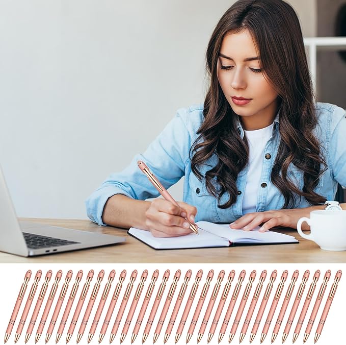 Zonon 38 Pieces Rubberized Ballpoint Pen with Stylus Tip Stylish Metal Pen Capacitive Styli with Soft Rubberized Grip, Black Ink for Most Devices(Rose Gold)