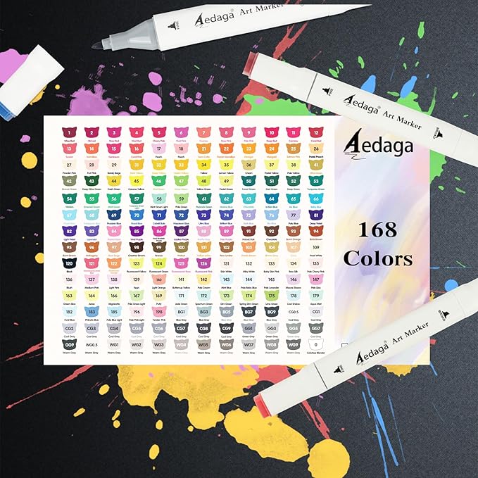 YHC 168 Colors Alcohol Markers for Artists, Free APP for Coloring, Dual Tips Alcohol-Based Markers for Drawing,Painting and Sketching, Great Gift Idea for Kids and Adults