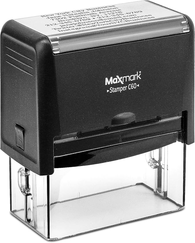 Custom Self Inking Rubber Stamp - Up to 8 Lines of Text - Choose from 15 Ink Colors - XX-Large Size