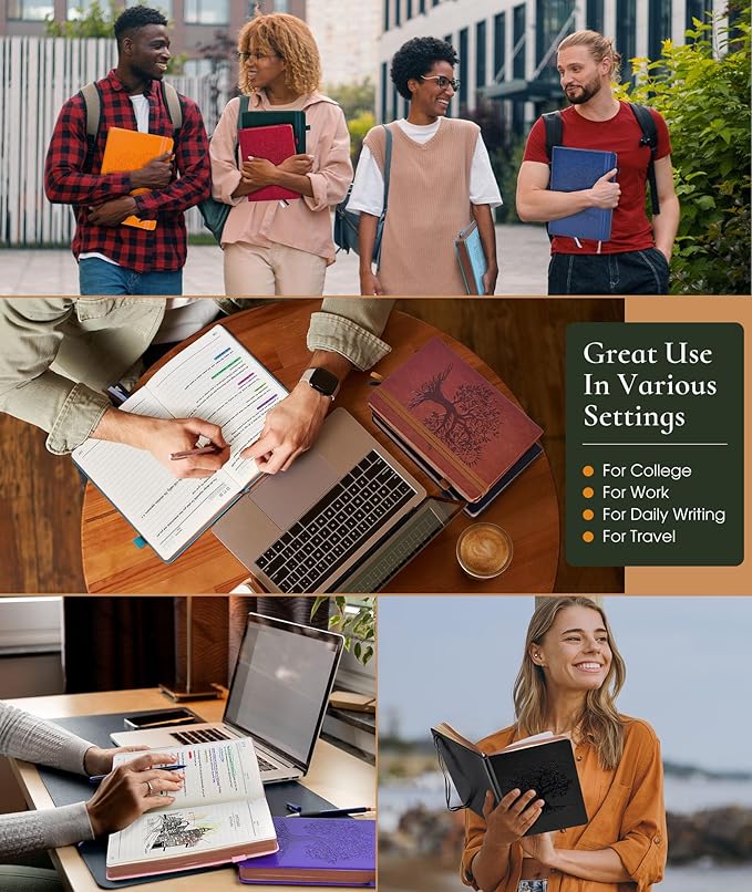 Vintage Leather Journal - 300 Page Lined Journal Notebook with Numbered Pages,A5 Notebook for Women Men,Travel Diary,Daily Journal for Writing, Note Taking, School & Work (5.8" x 8.3")