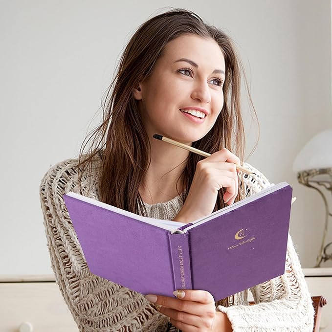 CAGIE Lined Journal Notebook for Women Girls, A5 Hardcover Linen Journals For Writing 256 Pages, Aesthetic Womens Diary, Gifts 8.3'' x 5.7'' Purple