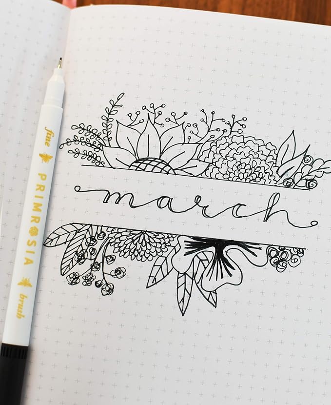 Primrosia 60 Dual Tip Marker Pens, Fineliner and Watercolor Brush Pens for Art Sketching Illustration Calligraphy Permanent Highlighter Bullet Journal Drawing Coloring