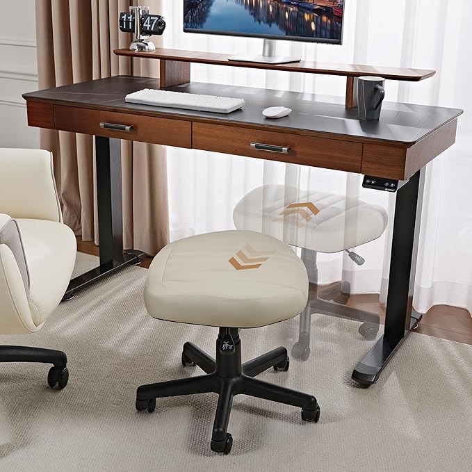 EUREKA ERGONOMIC Multi-Use Foot Stool, Height Adjustable Footrest Stool with Wheels, 360°Swivel Leg Rest Rolling Chair, Rest Ottoman Under Desk for Home Office,Beige