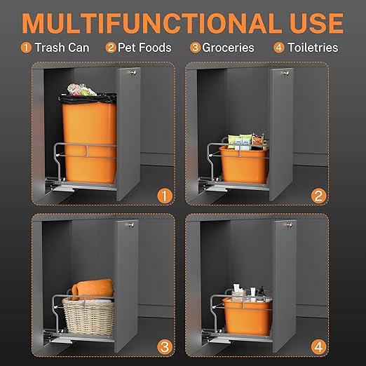 YJHome Pull Out Trash Can Under Cabinet with Soft-Close Slides, Garbage Can Not Included, Cabinet Trash Can Pull Out Kit with Door Mounting Kit, Requires Minimum Cabinets Opening 12" W X 18" D