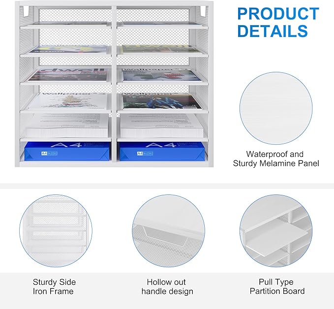 Mail Sorter for Desk, Countertop Literature Organizer, Student Mailbox for Classroom, Desktop Bill Paper Holder Rack for Office Home School, 12 Compartments, White