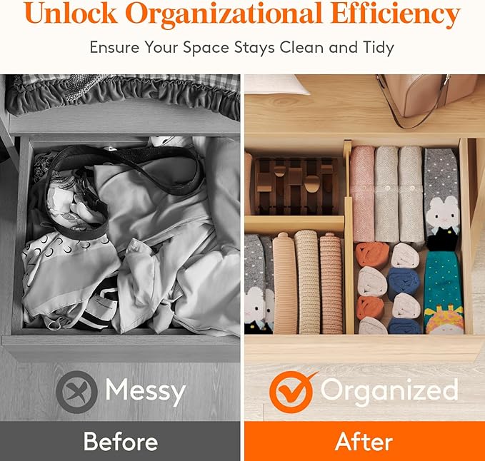 Lifewit 4 Pack Drawer Dividers Bamboo 4" High, 12-17" Adjustable Drawer Organizers for Clothes, Expandable Dresser Separators in Bedroom/Bathroom/Kitchen/Fridge/Office Organization and Storage