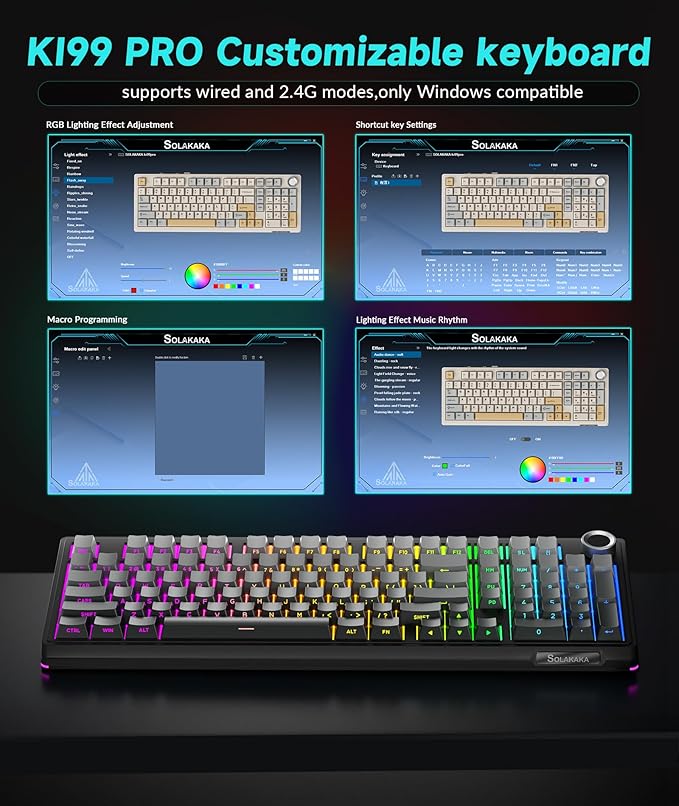 KI99 Pro 96% Wireless Mechanical Keyboard, RGB Gaming Keyboard, Hot-Swappable Pre-Lubed Switches, Gasket Structure Creamy Keyboards for Gamer/PC/Laptop (Black)