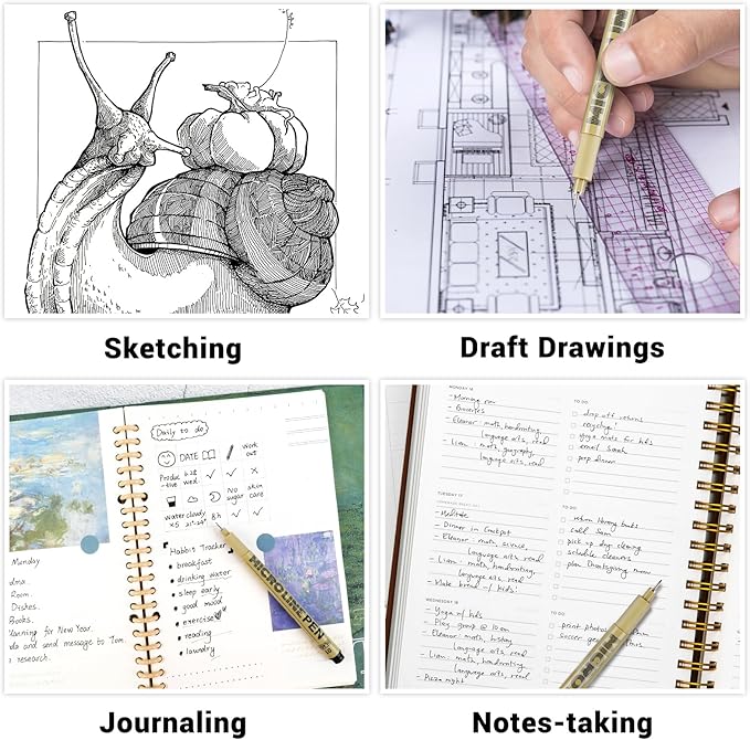 KERIFI 01 Fineliner Ink Pens, 0.25mm Black Micro Fine Point Drawing Pens Waterproof Archival Ink Multiliner Pens for Artist Illustration, Sketching, Technical Drawing, Zentangle, Scrapbooking (6 Pack)