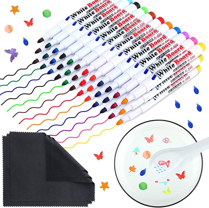 Teling 36 Pcs Magic Drawing Pen Bundle 12 Colors Magical Water Painting Pens for Kids Create Magic Pen Floating Ink Drawings Set with Spoons and Towel, Tattoo Water Marker Xmas Gift for Boy and Girl